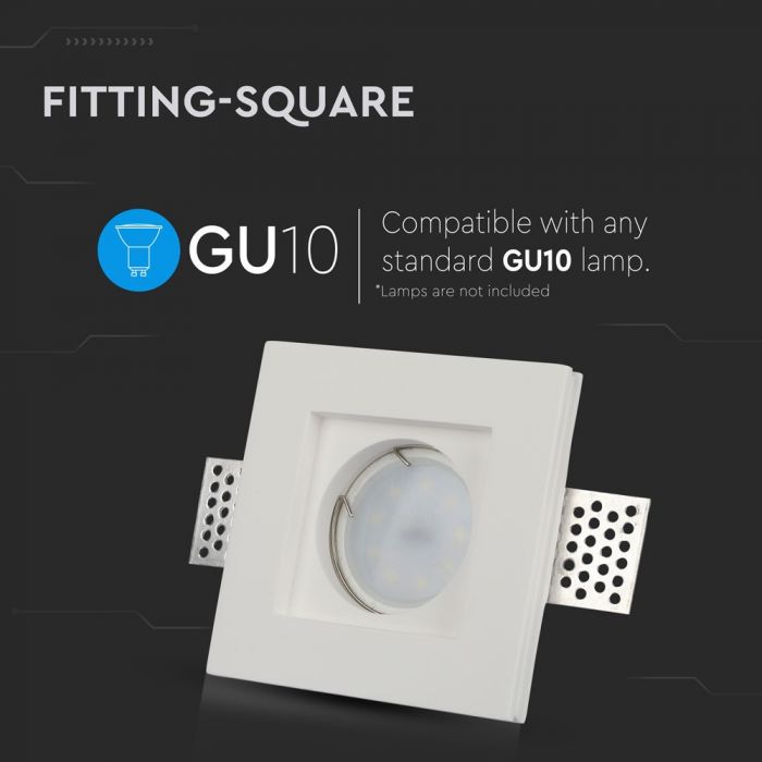 GU10 süvistatud kipsplaatraam/valgusti, ruudukujuline, valge, 100x100x30mm, süvistatud. Suurus: 5 mm 103x103mm, V-TAC