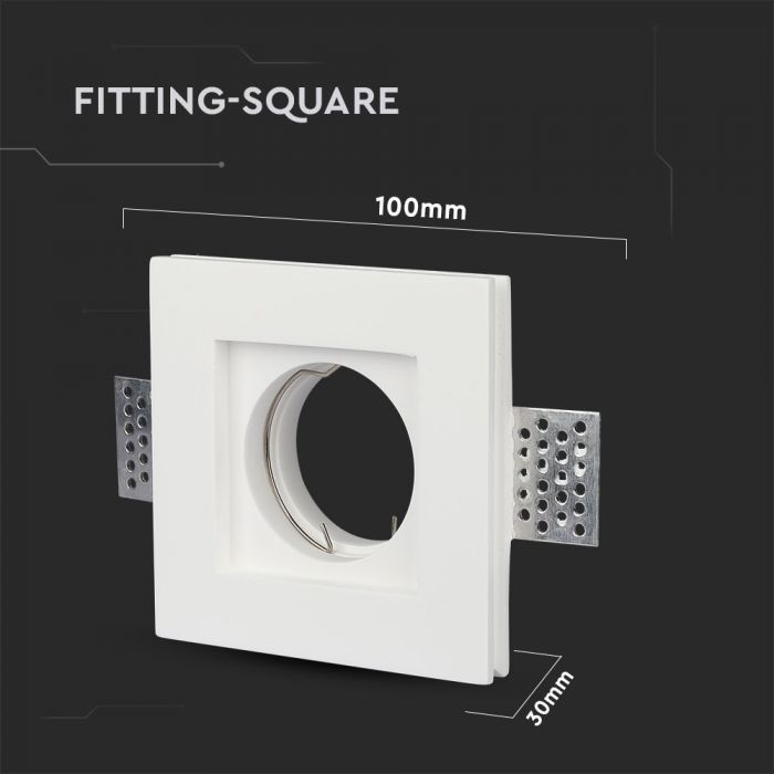 GU10 süvistatud kipsplaatraam/valgusti, ruudukujuline, valge, 100x100x30mm, süvistatud. Suurus: 5 mm 103x103mm, V-TAC