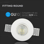 GU10 infälld gipsram/armatur, rund, vit, Ø100x30mm, infälld. Storlek: 30x30mm. Ø103mm, V-TAC