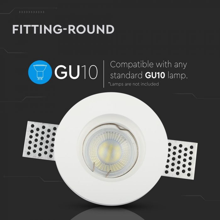 GU10/GU5.3 süvistatud kipsplaadiraam/valgusti, ümmargune, valge, V-TAC