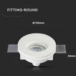 GU10 infälld gipsram/armatur, rund, vit, Ø100x30mm, infälld. Storlek: 30x30mm. Ø103mm, V-TAC