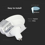 GU10 infälld gipsram/armatur, rund, vit, Ø100x30mm, infälld. Storlek: 30x30mm. Ø103mm, V-TAC