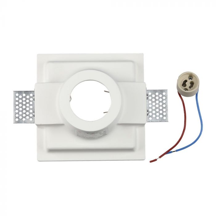 GU10 infälld ram/armatur för gipsskivor, kvadratisk, vit, 132x132x74mm, infälld. Storlek: 3,5 mm 135x135mm, V-TAC