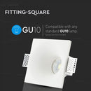 GU10 infälld ram/armatur för gipsskivor, kvadratisk, vit, 132x132x74mm, infälld. Storlek: 3,5 mm 135x135mm, V-TAC