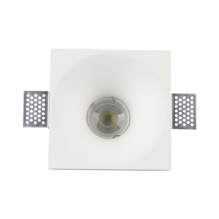 GU10 infälld ram/armatur för gipsskivor, kvadratisk, vit, 132x132x74mm, infälld. Storlek: 3,5 mm 135x135mm, V-TAC