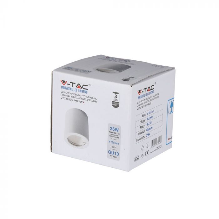 GU10 Gipsram, rund, vit, Ø70x75mm, V-TAC