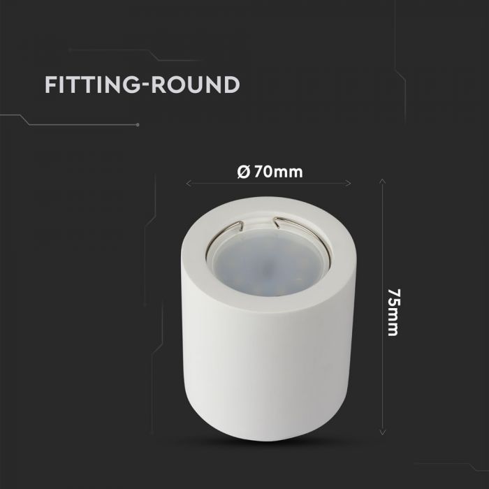 GU10 Gipsram, rund, vit, Ø70x75mm, V-TAC