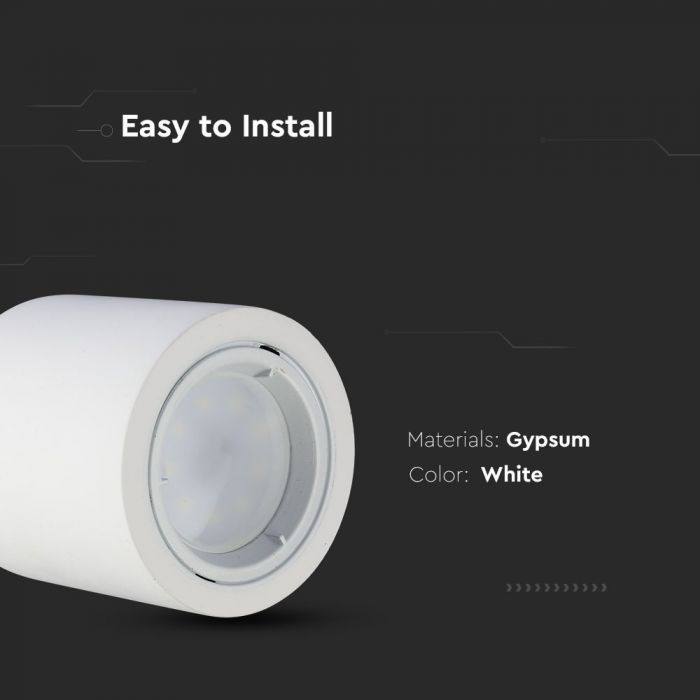 GU10 Kipsraam, ümmargune, valge, Ø75x75mm, V-TAC