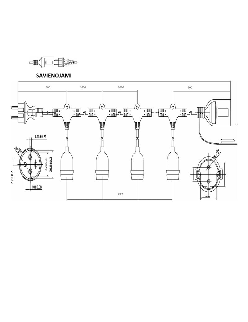String Set_ Vattentät IP65 15m string komplett med 15 lampor (avstånd mellan lamporna 1m) glas LED filamentlampor (250Lm), varmvit 2700K, string med EU-kontakt i början och förseglad sockel i slutet (kan stängas i serie v