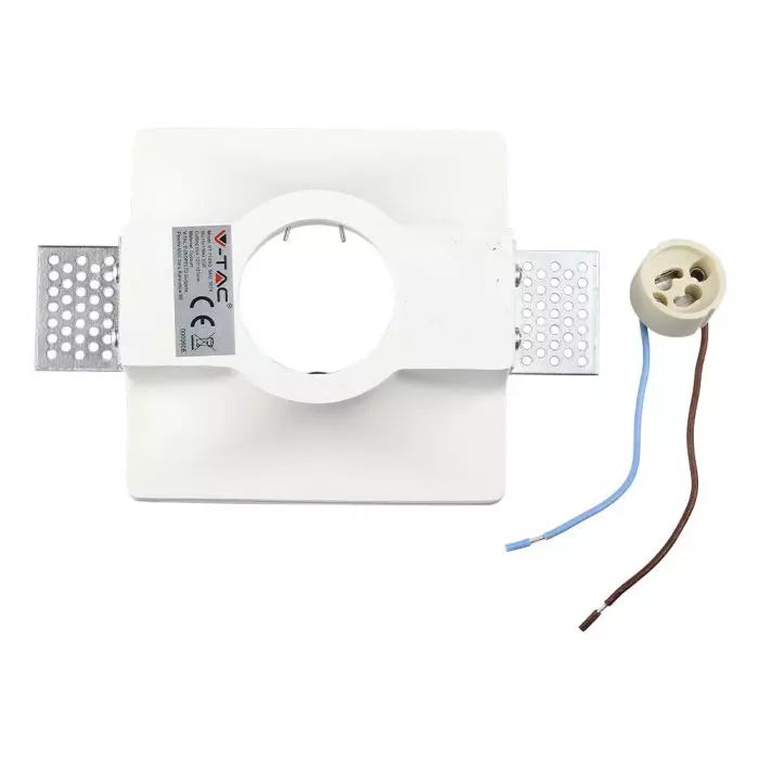 GU10 iebūvējams ģipša karkass/armatūra, kvadrāta formas, balts,120x120x45mm, iebūv. izm. 123x123mm, V-TAC