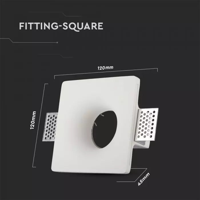 GU10 süvistatav kipsraam/valgusti, kandiline, valge, 120x120x45mm, süvistatav. Suurus: 120 x 120 x 120 x 120 x 120 x 120 x 120 x 120 x 120 x 120 x 120 x 120 x 120 x 120 x 120 x 120 x 120 mm. 123x123mm, V-TAC