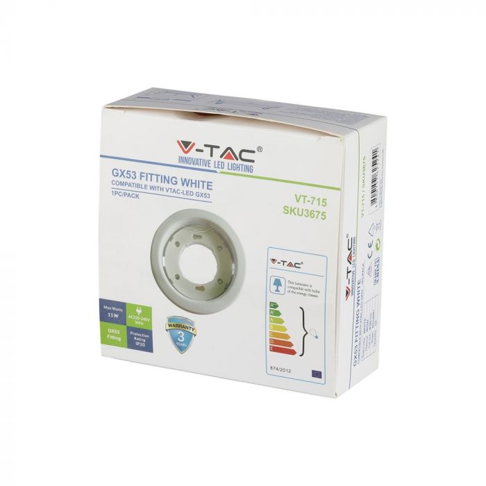 GX53 lampsockel, infälld, vit, V-TAC