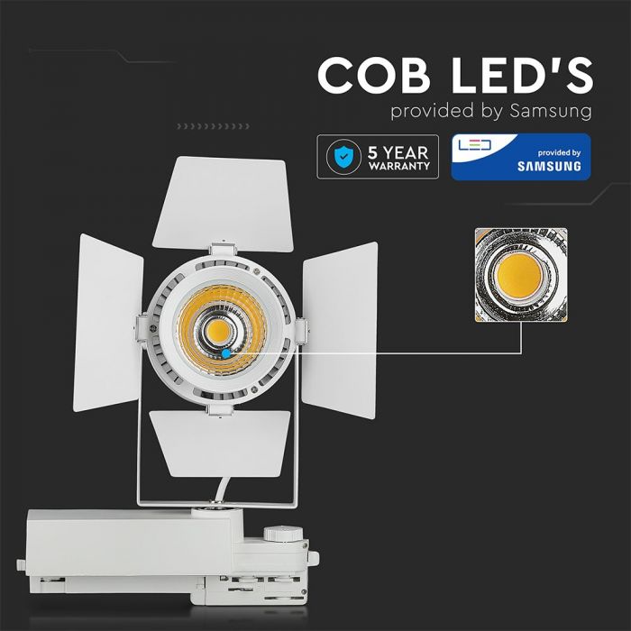 33W(2640Lm) LED COB track spotlight, V-TAC SAMSUNG CHIP, IP20, warranty 5 years, warm white light 3000K