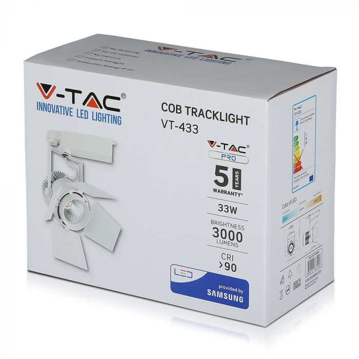 33W (2640Lm) LED COB raidvalgusti, V-TAC SAMSUNG CHIP, IP20, 5-aastane garantii, soe valge valgus 3000K