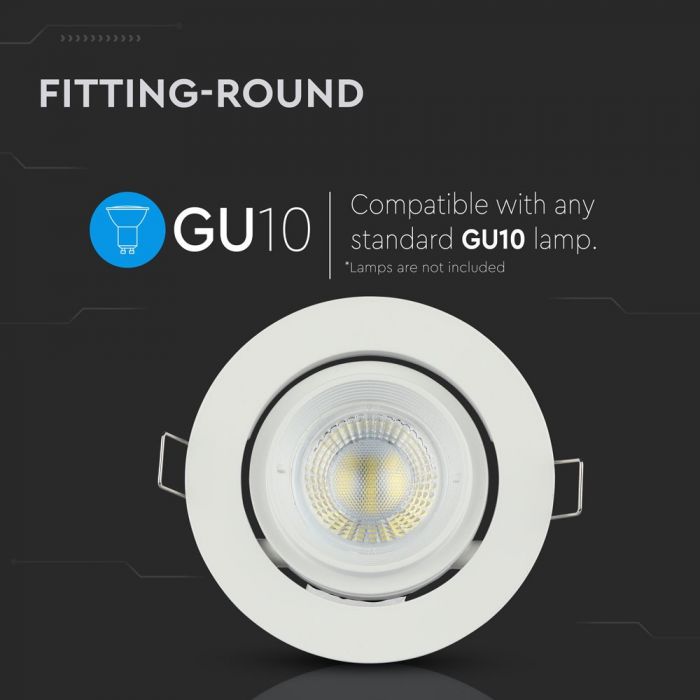 GU10 iebūvējams karkass/armatūra, apaļas formas, regulējams apgaismojuma leņķis, balts, V-TAC