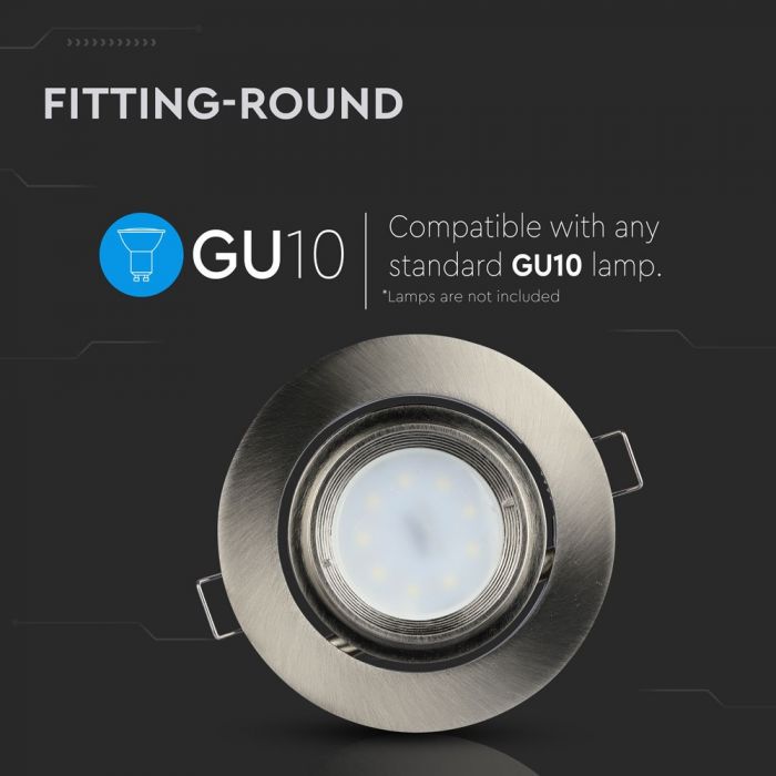 GU10 recessed frame/fixture, round, adjustable light direction, Ø102X46mm, recessed. Ø93mm, satin nickel, V-TAC