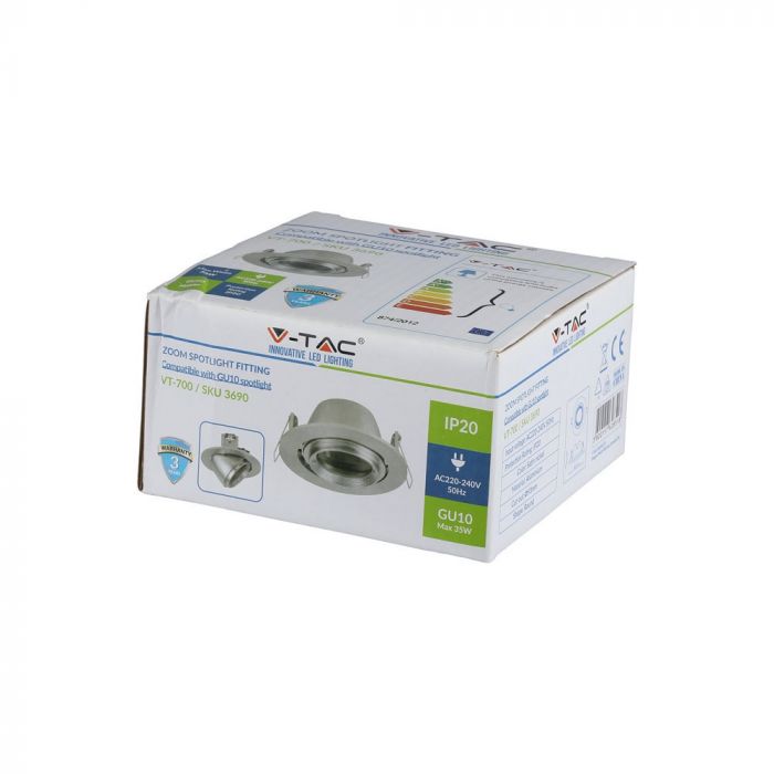 GU10 recessed frame/fixture, round, adjustable light direction, Ø102X46mm, recessed. Ø93mm, satin nickel, V-TAC