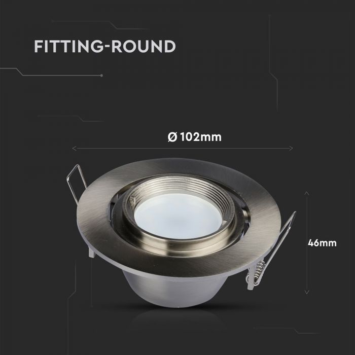 GU10 recessed frame/fixture, round, adjustable light direction, Ø102X46mm, recessed. Ø93mm, satin nickel, V-TAC