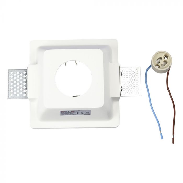 GU10 iebūvējams ģipša karkass/armatūra, kvadrāta formas, balts,120x120x60mm, iebūv. izm. 123x123mm, V-TAC