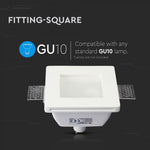 GU10 recessed plaster frame/fixture, square, white, 120x120x60mm, recessed. Size. 123x123mm, V-TAC
