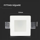 GU10 iebūvējams ģipša karkass/armatūra, kvadrāta formas, balts,120x120x60mm, iebūv. izm. 123x123mm, V-TAC