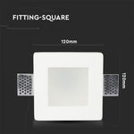 GU10 recessed plaster frame/fixture, square, white, 120x120x60mm, recessed. Size. 123x123mm, V-TAC