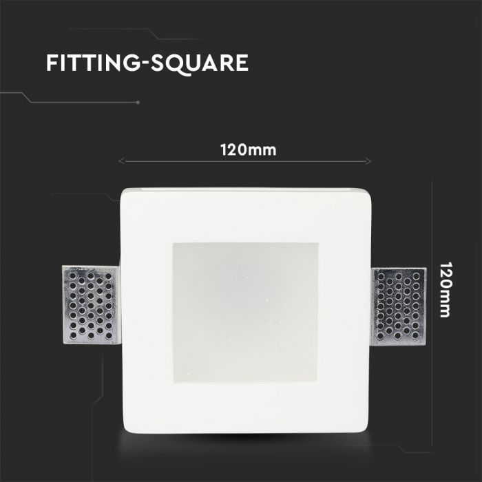 GU10 recessed plaster frame/fixture, square, white, 120x120x60mm, recessed. Size. 123x123mm, V-TAC