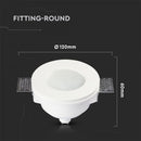 GU10 recessed plaster frame/fixture, round, white, Ø120x60mm, recessed. Size. Ø123mm, V-TAC