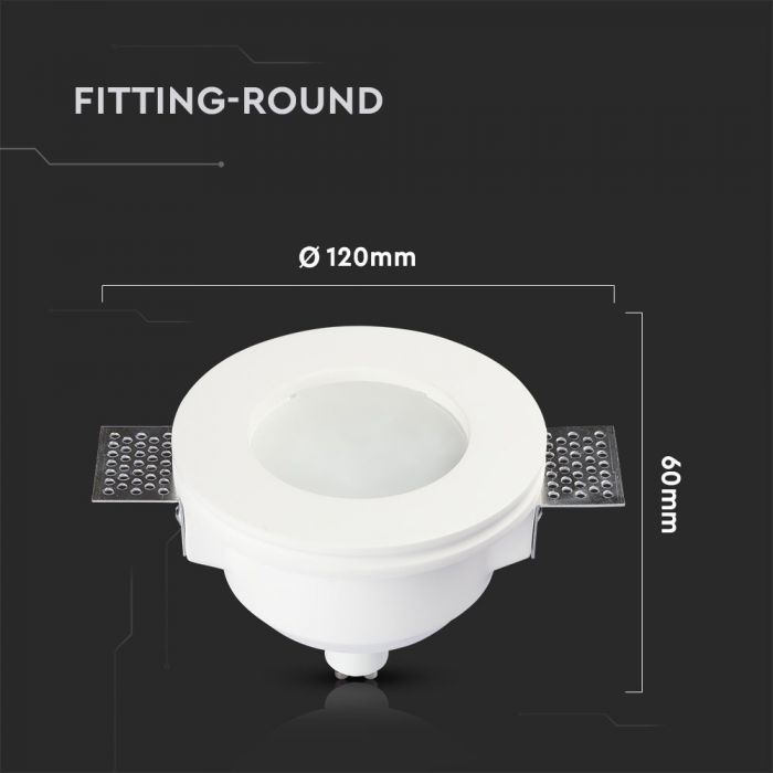 GU10 infälld gipsram/armatur, rund, vit, Ø120x60mm, infälld. Storlek. Ø123mm, V-TAC