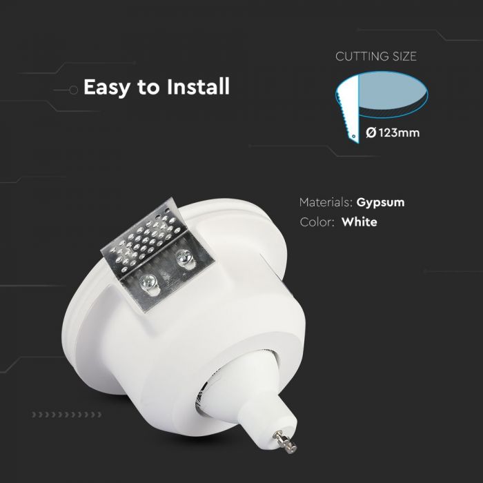 GU10 recessed plaster frame/fixture, round, white, Ø120x60mm, recessed. Size. Ø123mm, V-TAC