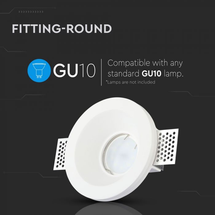 GU10 infälld gipsram/armatur, rund, vit, Ø100x40mm, infälld. size: 404040404040404040404040404040404040404040. Ø103mm, V-TAC