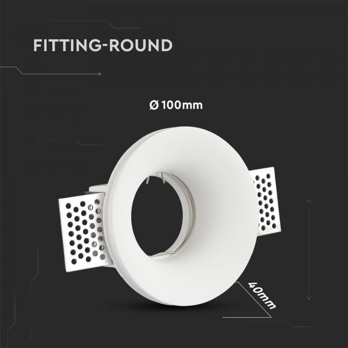 GU10 infälld gipsram/armatur, rund, vit, Ø100x40mm, infälld. size: 404040404040404040404040404040404040404040. Ø103mm, V-TAC