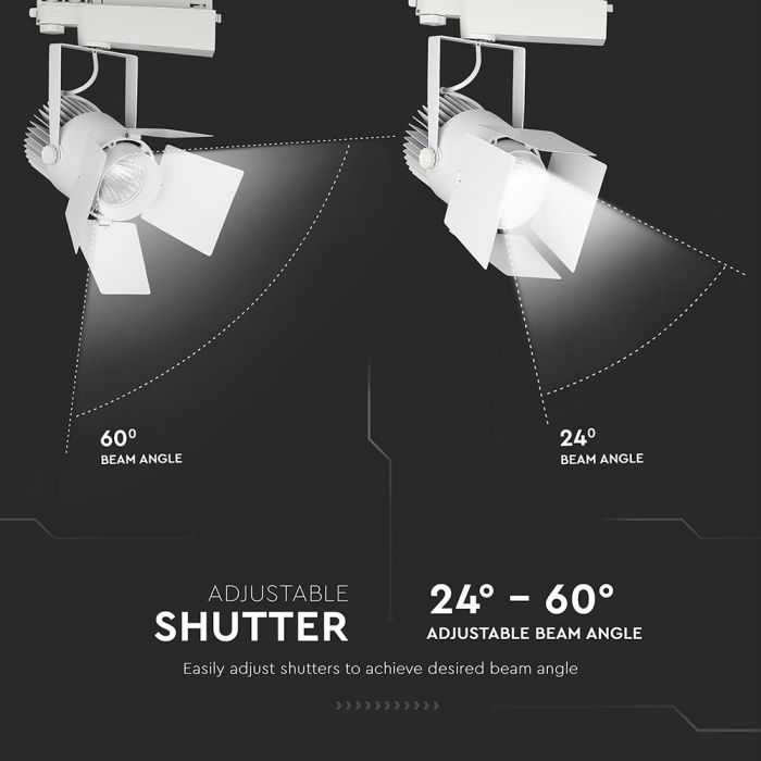 33W (2640Lm) LED COB strålkastare för strömskenor, V-TAC SAMSUNG CHIP, IP20, 5 års garanti, 5000K kallvitt ljus