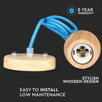 Hanging lamp frame, wooden, blue wire, D73, V-TAC