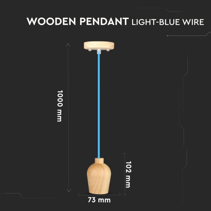 Hanging lamp frame, wooden, blue wire, D73, V-TAC