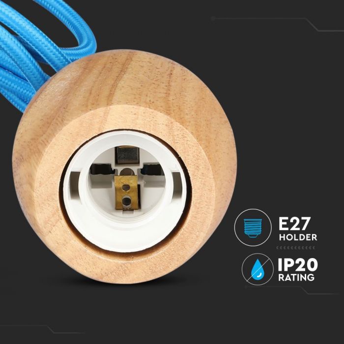 Hanging lamp frame, wooden, blue wire, D73, V-TAC