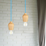 Hanging lamp frame, wooden, blue wire, D73, V-TAC