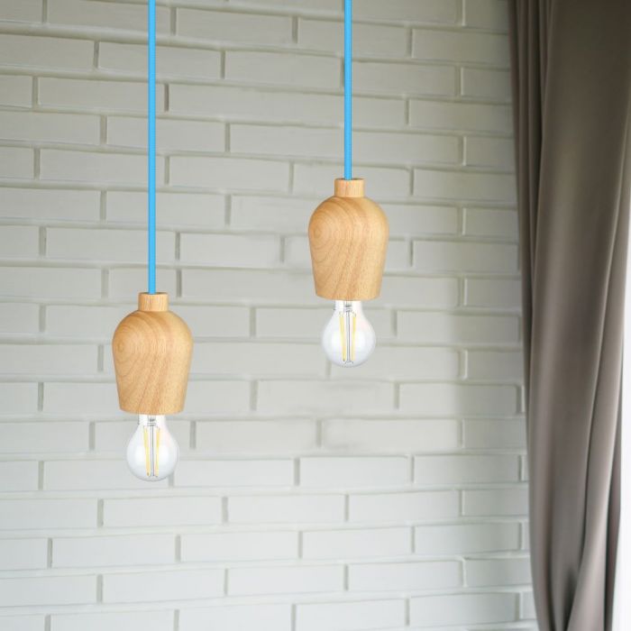 Hanging lamp frame, wooden, blue wire, D73, V-TAC