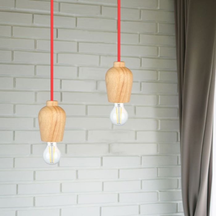 Hållare för upphängningslampa, trä, röd tråd, D73, V-TAC