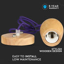 Держатель для подвесной лампы, дерево, фиолетовый провод, D73, V-TAC