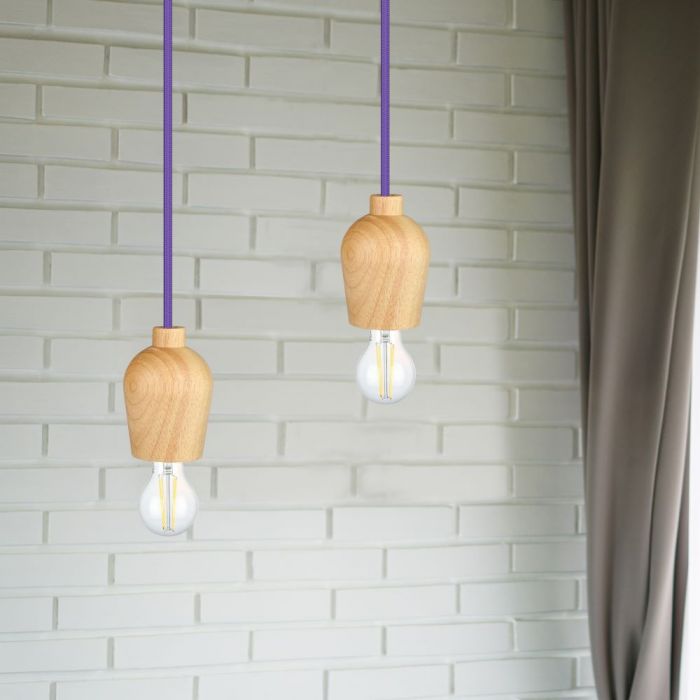 Держатель для подвесной лампы, дерево, фиолетовый провод, D73, V-TAC