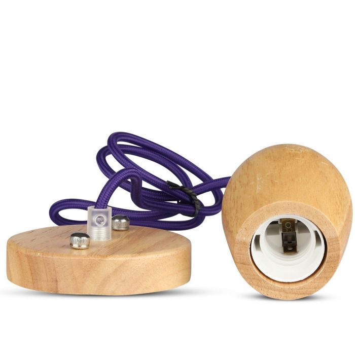 Держатель для подвесной лампы, дерево, фиолетовый провод, D73, V-TAC