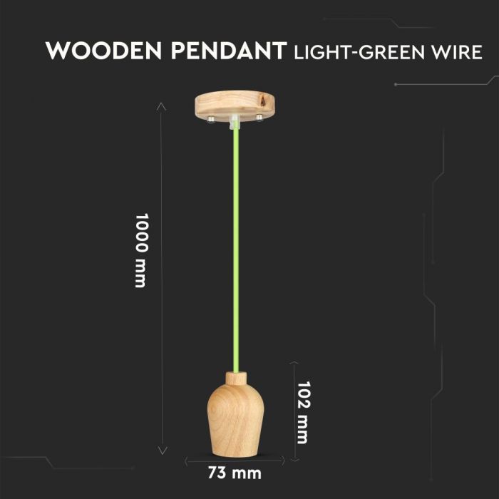 Патрон для лампы, дерево, зеленый провод, D73, V-TAC