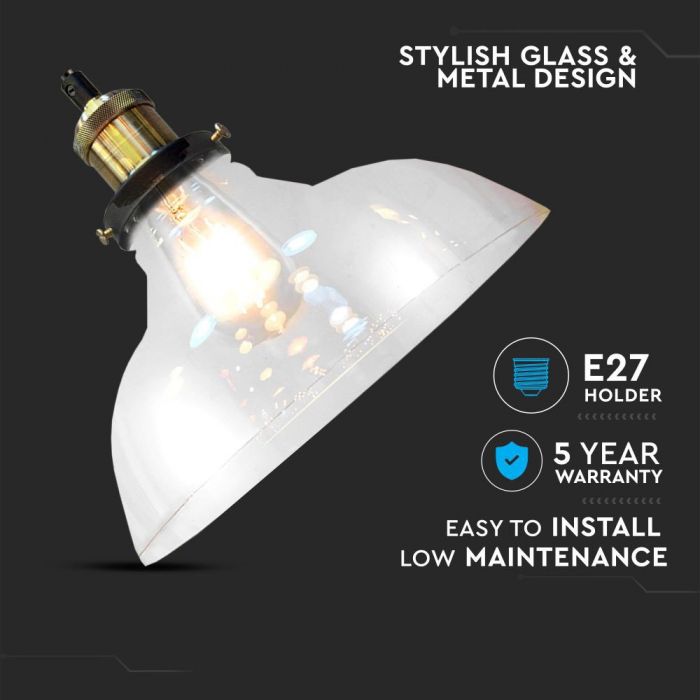 Hållare för upphängningslampa, glas, transparent, D245, ''Light clear glass'', V-TAC