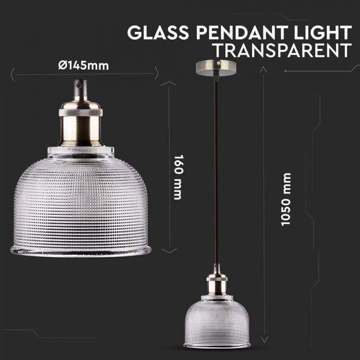 Hållare för upphängningslampa, glas, transparent, D145, ''AMBER'', V-TAC