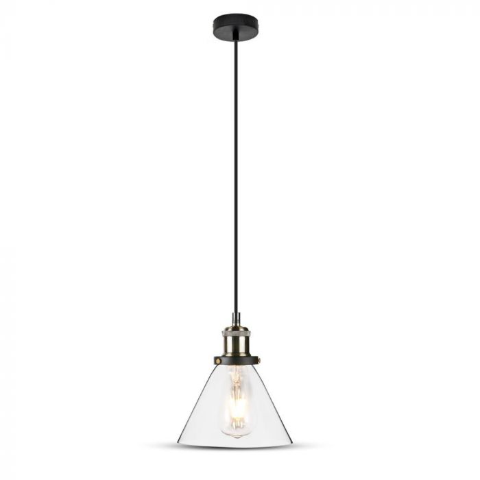 Caurspīdīgs stikla iekars, E27 cokols, metāla sērija D180, V-TAC