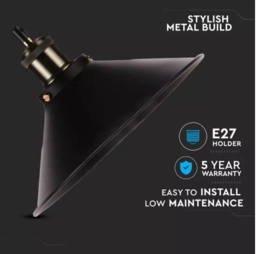 Metal lamp pendant on E27 base, black, V-TAC