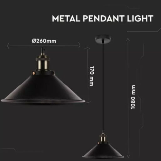 Metal lamp pendant on E27 base, black, V-TAC