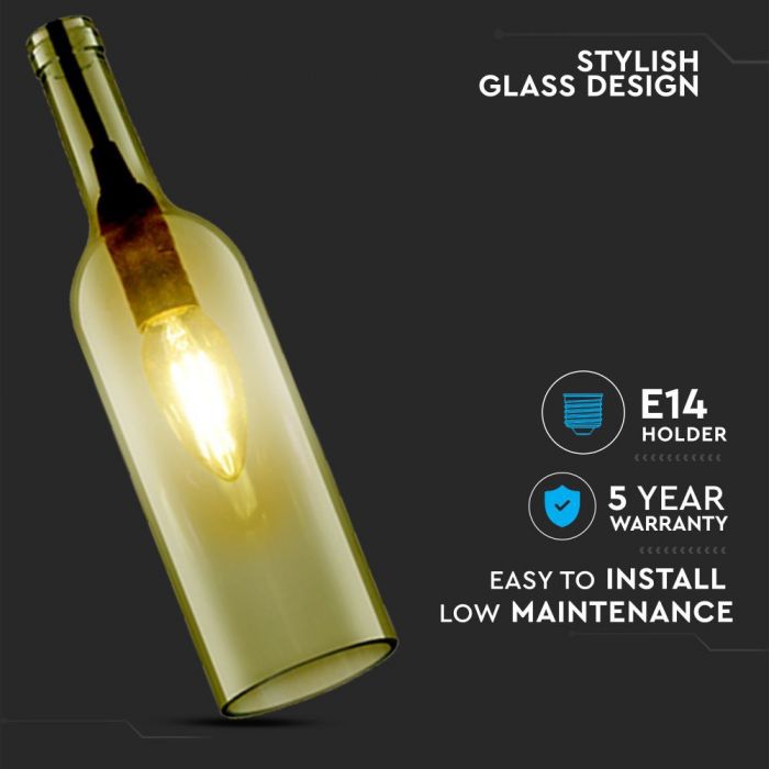 Lamp pendant with E14 base, decorative bottle, gray, V-TAC
