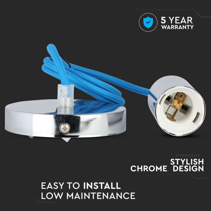 Hanging lamp frame, metal, chrome, blue wire, D36, V-TAC